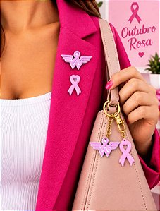 Chaveiro Outubro Rosa 3D – Laço de Conscientização e Mulher Maravilha (Brindes e Lembrancinhas)
