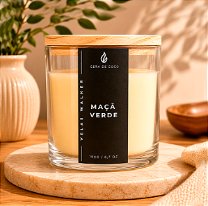 Vela Herbal 190g Tampa Madeira Maçã Verde