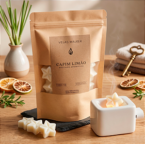 25 Pastilhas Aromáticas Capim Limão em Cera 100% Vegetal