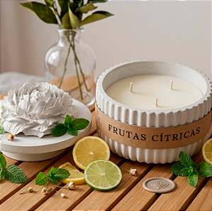Vela Frutas Cítricas Cimento Grande com Tampa Flor