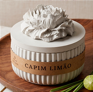 Vela Capim Limão Vaso Cimento Grande com Tampa Flor