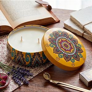 Vela Latinha Mandala Amarelo 120G