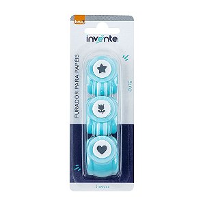 FURADOR DE PAPEL - 10MM - SHINE (ESTRELA, FLOR, CORAÇÃO) - BLISTER C/ 3UN