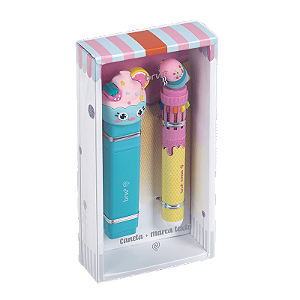 CANETA ESFEROGRÁFICA 0.7MM 10 CORES + MARCA TEXTO - TUTI FRUTTI - BRW