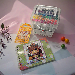 KIT MARCADOR EVOKE 48 CORES + CADERNO COLORIR + CARTELA ADESIVO