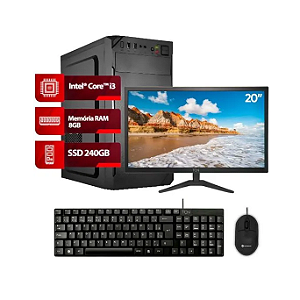 Computador Intel Core i3-2100, 8GB, SSD 240GB, Win11, Preto + Monitor Office 20" TCN Flat HD 5ms + Teclado Slim + Mouse com Fio