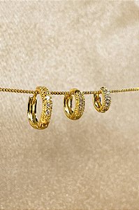 Trio de Argolinhas Com Zirconia Banhado em Ouro 18k