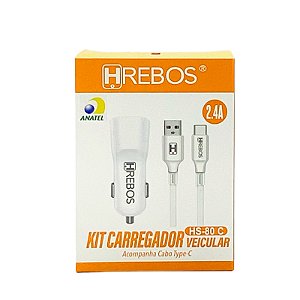 Carregador Veicular Hrebos Tipo C USB 2.4A HS-80C