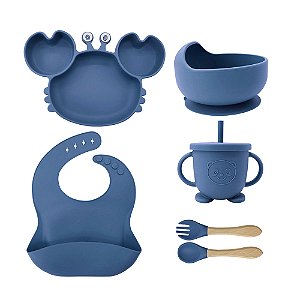 Kit de Alimentação para Bebês de Silicone 6 Peças Caranguejinho Divertido Cor:Az