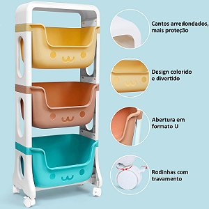 Estante Organizador de Brinquedos e Livros com 3 Gavetas e Rodinhas Cantinho Mág