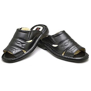 Chinelo Masculino Conforto Couro Preto