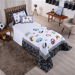 Kit Edredom Estampado Boy 4 Peças Solteiro 100% Poliéster 300 Fios Estampa Digit