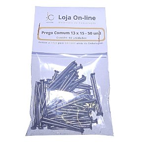 Prego Comum c/ Cabeça Polida 13x15 de 50 Unidades