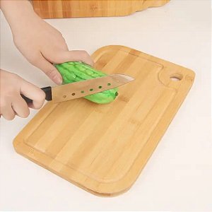 Tabua De Carne Corte Madeira Bambu Natural Com Furo De Corte Retangular