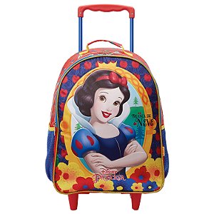 Kit Mochila de Rodinhas Escolar + Lancheira Princesa da Disney Branca de Neve