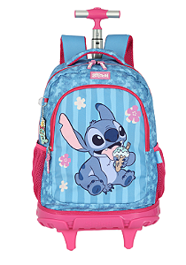 Kit Mochila Rodinhas + Estojo da Lilo Stitch e Angel Pink