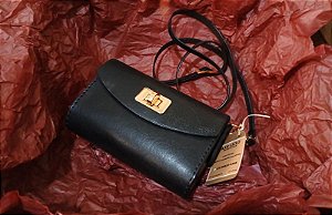 Bolsa couro preto natural vegetal - 100% artesanal