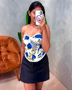 Cropped Corset Estampado com Renda Sabrina Ref. 1859