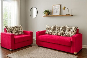 CONJUNTO DE SOFÁS 2 E 3 LUGARES FLEX VERMELHO