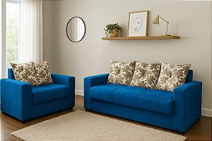 CONJUNTO DE SOFÁS 2 E 3 LUGARES FLEX AZUL