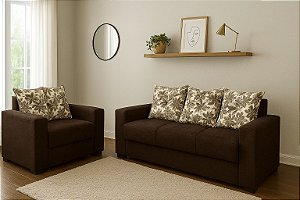 CONJUNTO DE SOFÁS 2 E 3 LUGARES FLEX MARROM