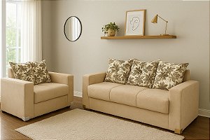 CONJUNTO DE SOFÁS 2 E 3 LUGARES FLEX BEGE