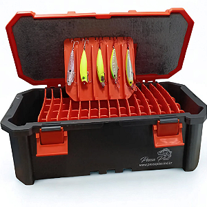 Caixa de Iscas Artificiais Pesca Plus - Preta/Laranja - Cap. Max. 80 iscas