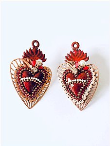 Brinco Sagrado Coração Cobre Velho 4cm