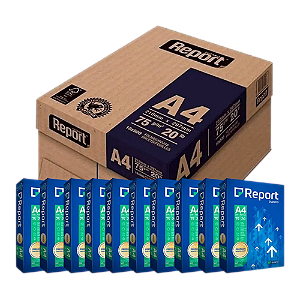 Caixa Papel Sulfite A4 75g Resma 500 Folhas Report Premium 10 Unidades