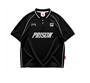 Camisa polo oversized lines preta prison x mavericks