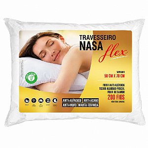 Travesseiro NASA Flex 50x70cm Espuma Viscoelástica Antialérgico Antiácaro Percal 200 Fios Fibra de Bambu