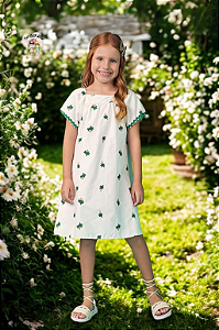 Vestido Infantil Manga Curta Abacaxi Off White Nanai