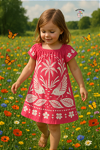Vestido Infantil Manga Curta Tropical Rosa Nanai Flamingo