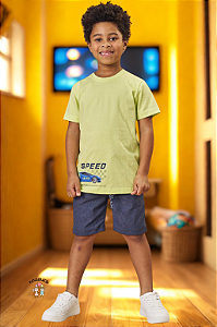 Conjunto Infantil Camiseta Verde Bermuda Luc.boo Speed