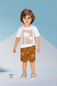 Conjunto Infantil Camiseta Branca Bermuda Milon Coqueiro