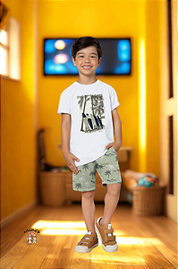 Conjunto Infantil Camiseta Branca Bermuda Verde Milon Surf