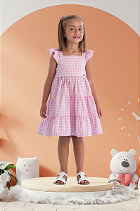 Vestido Infantil Xadrez Rosa Mon Sucre Babados