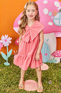 Vestido Infantil Linho Maquinetado Rosa Kukie