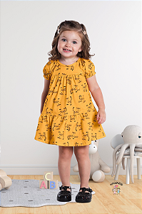 Vestido Infantil Amarelo Estampado Oncinha Kyly