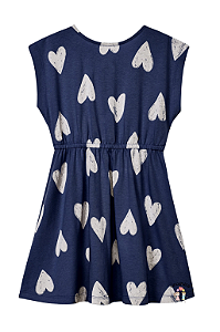 Vestido Infantil Azul Marinho Estampado Corações Hering