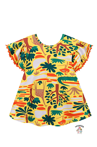 Vestido Infantil Amarelo Estampado Canjica Nanai