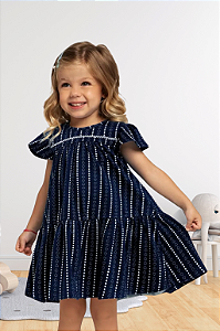Vestido Feminino Azul Marinho Estampado Corações Milon