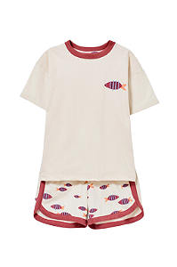 Pijama curto Infantil menina que brilha no escuro Off White Hering