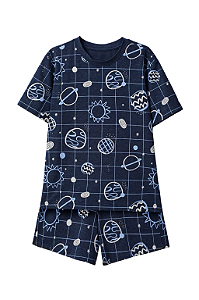 Pijama Masculino Curto Estampado Planetas Azul Hering