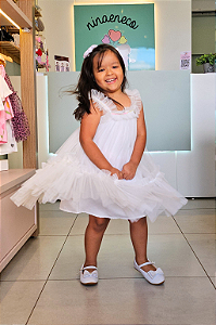 Vestido Infantil Tule Branco Bambollina