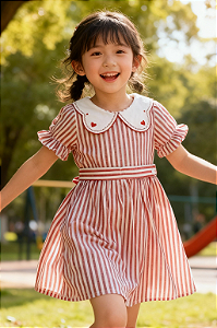 Vestido Infantil Listrado com Gola Grow Up