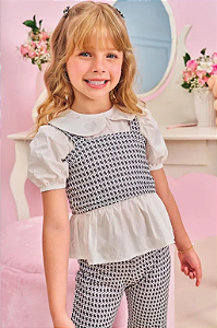 Conjunto Menina Kukie 3 Peças: Blusa, Cropped e Calça Fashion