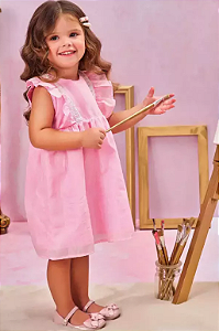 Vestido Holográfico Rosa Manga Curta Kukiê