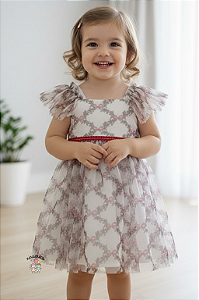 Vestido Infantil Tule Estampado Bambollina