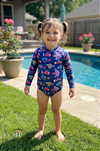 Body Praia Menina Manga Longa Peixes Tip Top UV50